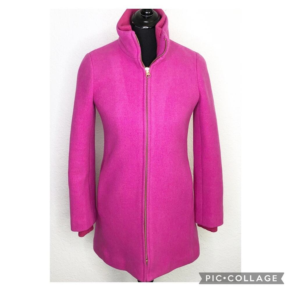 J Crew bright pink Italian Stadium Cloth by Nello Gori full zip wool coat size 0